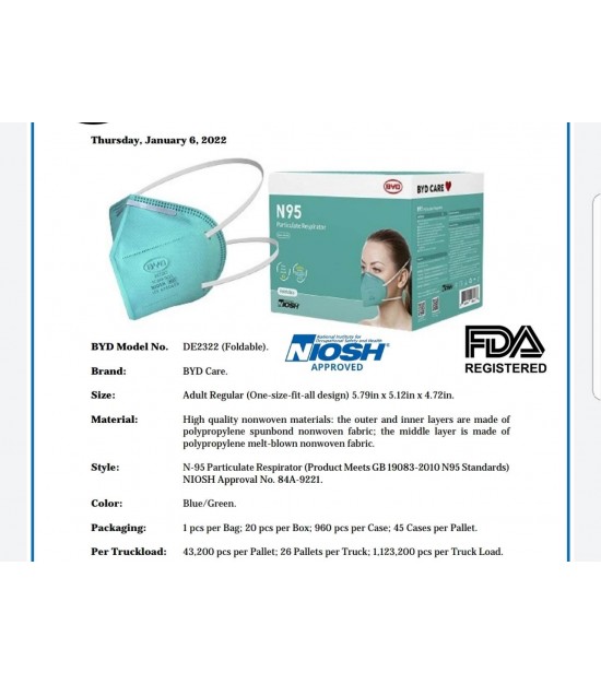 Byd N95 Disposable Protective Mask 12m Masks Exw Los Angeles 7375